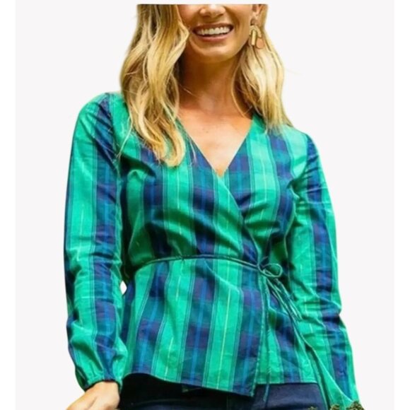 Southern Tide Tops - NWT Southern Tide Womens Green & Navy Plaid Wrap Long Sleeve Top XL